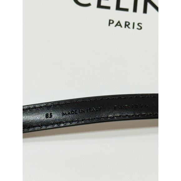 CELINE Maison Belt 13mm Taurillon Leather Black Gold Buckle Size 85 NIB Rare